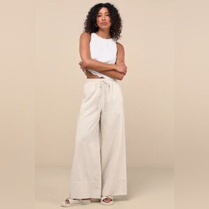 LULUS Brisa Beige Cuffed Wide-Leg Pants